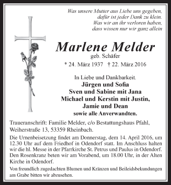 Anzeige von Marlene Melder von  Schaufenster/Blickpunkt 