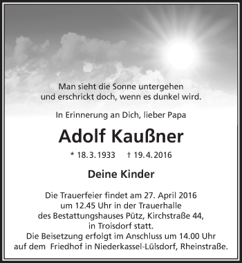 Anzeige von Adolf Kaußner von  Extra Blatt 