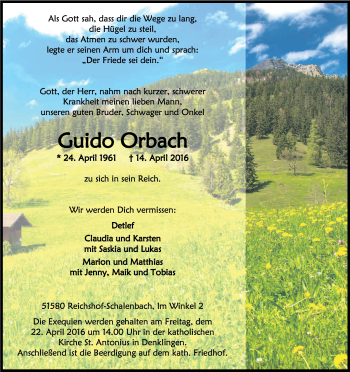 Anzeige von Guido Orbach von Kölner Stadt-Anzeiger / Kölnische Rundschau / Express
