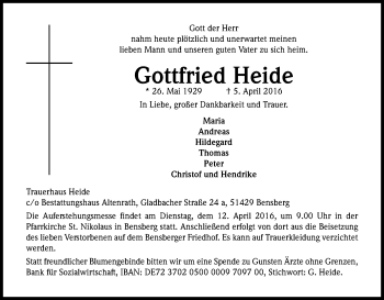 Anzeige von Gottfried Heide von Kölner Stadt-Anzeiger / Kölnische Rundschau / Express
