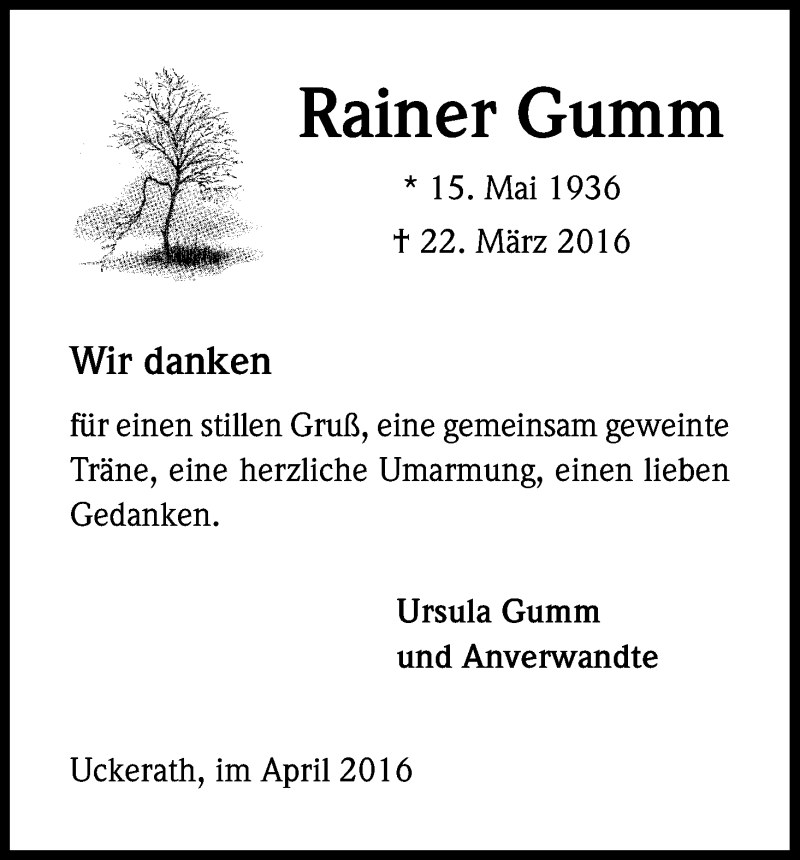  Traueranzeige für Rainer Gumm vom 26.04.2016 aus Kölner Stadt-Anzeiger / Kölnische Rundschau / Express