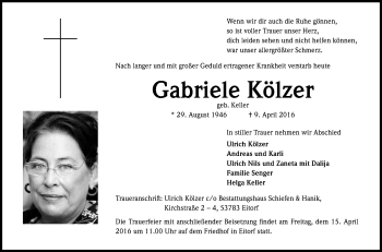 Anzeige von Gabriele Kölzer von Kölner Stadt-Anzeiger / Kölnische Rundschau / Express