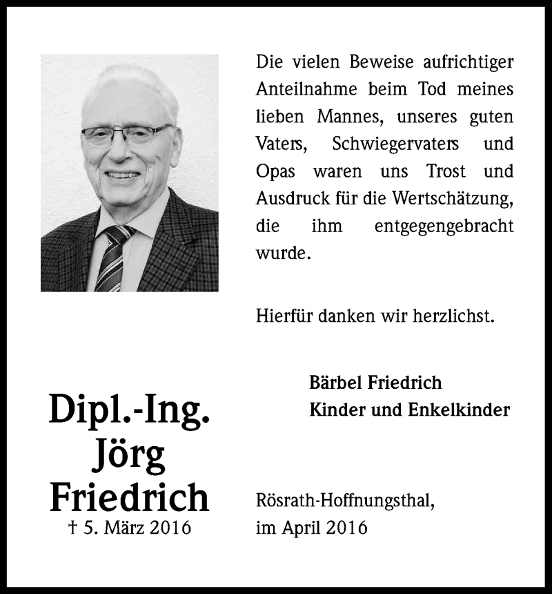  Traueranzeige für Jörg Friedrich vom 16.04.2016 aus Kölner Stadt-Anzeiger / Kölnische Rundschau / Express