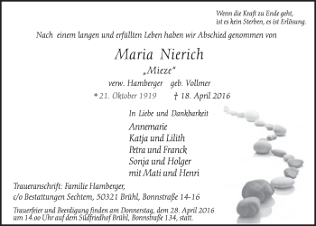 Anzeige von Maria Nierich von  Schlossbote/Werbekurier 