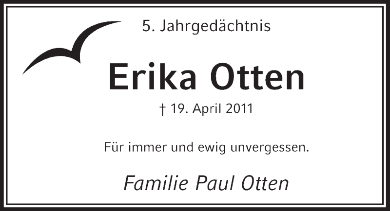  Traueranzeige für Erika Otten vom 23.04.2016 aus  Leverkusener Wochenende 