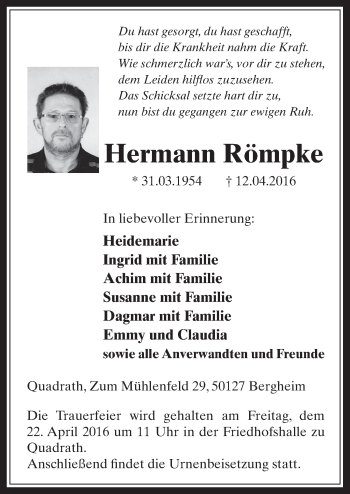 Anzeige von Hermann Römpke von  Werbepost 