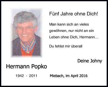 Anzeige von Hermann Popko von Kölner Stadt-Anzeiger / Kölnische Rundschau / Express