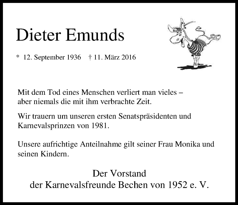  Traueranzeige für Dieter Emunds vom 02.04.2016 aus Kölner Stadt-Anzeiger / Kölnische Rundschau / Express