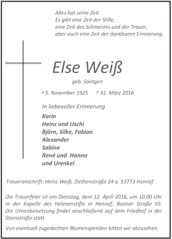 Anzeige von Else Weiß von  Extra Blatt 