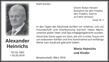 Anzeige von Alexander Heinrichs von  Anzeigen Echo 