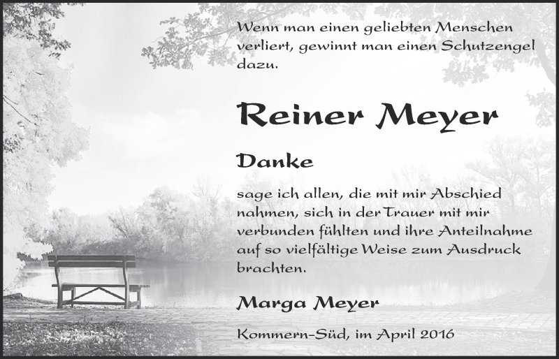  Traueranzeige für Reiner Meyer vom 16.04.2016 aus  Blickpunkt Euskirchen 