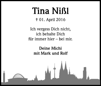 Anzeige von Tina Nißl von Kölner Stadt-Anzeiger / Kölnische Rundschau / Express