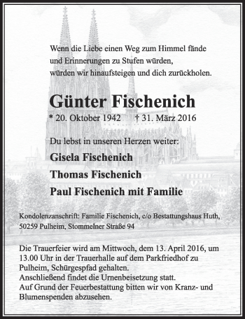 Anzeige von Günter Fischenich von  Sonntags-Post 