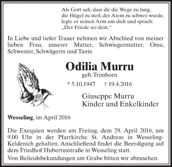 Anzeige von Odilia Murru von  Schlossbote/Werbekurier 