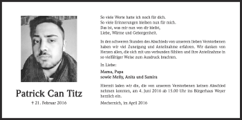 Anzeige von Patrick Can Titz von  Blickpunkt Euskirchen 