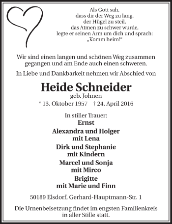 Anzeige von Heide Schneider von  Sonntags-Post 
