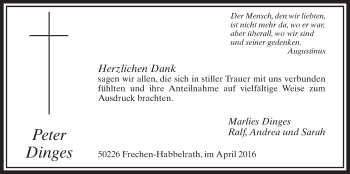 Anzeige von Peter Dinges von  Sonntags-Post 