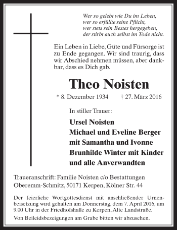 Anzeige von Theo Noisten von  Werbepost 