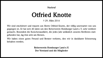 Anzeige von Otfried Knotte von Kölner Stadt-Anzeiger / Kölnische Rundschau / Express