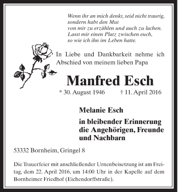 Anzeige von Manfred Esch von  Schaufenster/Blickpunkt 