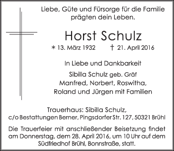 Anzeige von Horst Schulz von  Schlossbote/Werbekurier 
