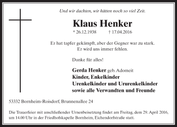 Anzeige von Klaus Henker von  Schaufenster/Blickpunkt 