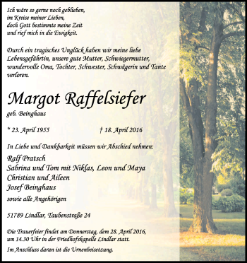 Anzeige von Margot Raffelsiefer von Kölner Stadt-Anzeiger / Kölnische Rundschau / Express