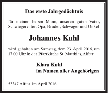 Anzeige von Johannes Kuhl von  Schaufenster/Blickpunkt 