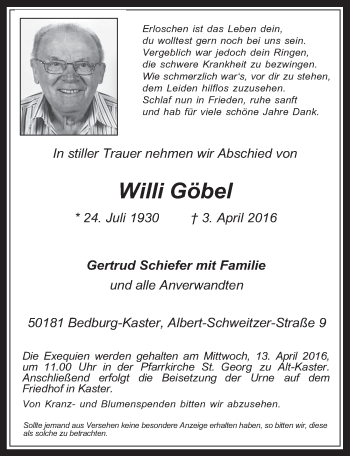 Anzeige von Willi Göbel von  Werbepost 