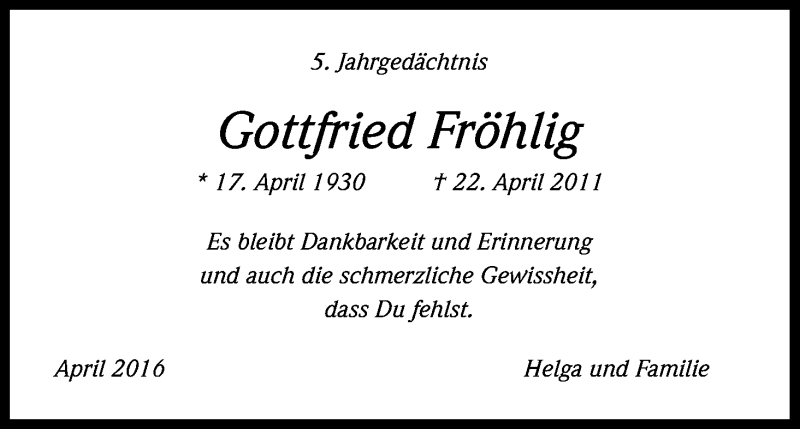  Traueranzeige für Gottfried Fröhlig vom 18.07.2023 aus Kölner Stadt-Anzeiger / Kölnische Rundschau / Express