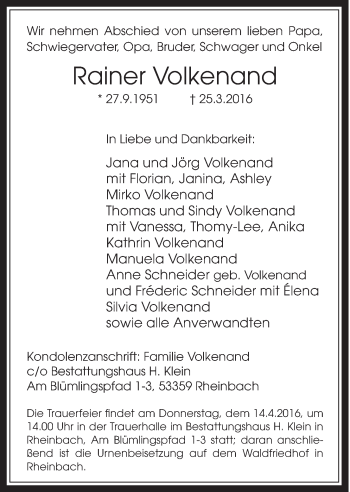 Anzeige von Rainer Volkenand von  Schaufenster/Blickpunkt 