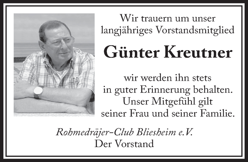  Traueranzeige für Günter Kreutner vom 27.04.2016 aus  Werbepost 