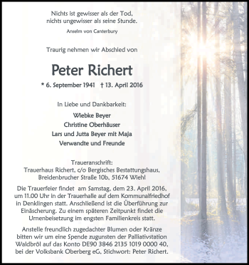 Anzeige von Peter Richert von Kölner Stadt-Anzeiger / Kölnische Rundschau / Express