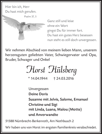Anzeige von Horst Hülsberg von  Lokalanzeiger 
