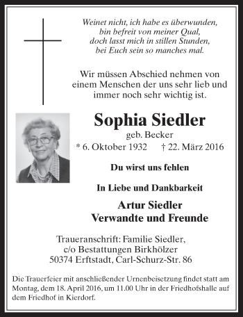 Anzeige von Sophia Siedler von  Werbepost 
