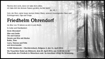 Anzeige von Friedhelm Ohrendorf von Kölner Stadt-Anzeiger / Kölnische Rundschau / Express