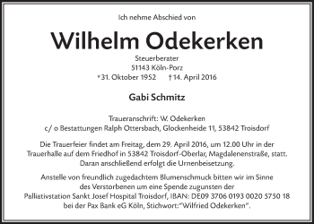 Anzeige von Wilhelm Odekerken von  Kölner Wochenspiegel 