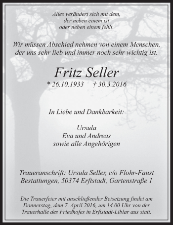 Anzeige von Fritz Seller von  Werbepost 