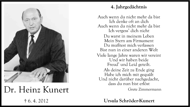  Traueranzeige für Heinz Kunert vom 02.04.2016 aus Kölner Stadt-Anzeiger / Kölnische Rundschau / Express