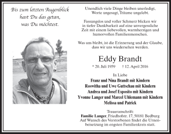 Anzeige von Eddy Brandt von  Sonntags-Post 