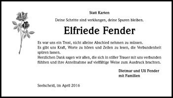 Anzeige von Elfriede Fender von Kölner Stadt-Anzeiger / Kölnische Rundschau / Express