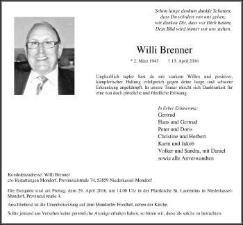 Anzeige von Willi Brenner von  Extra Blatt 