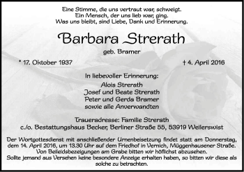 Anzeige von Barbara Strerath von Kölner Stadt-Anzeiger / Kölnische Rundschau / Express