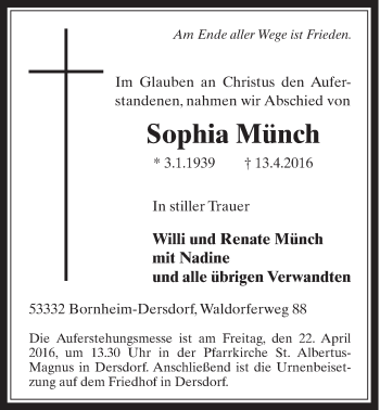 Anzeige von Sophia Münch von  Schaufenster/Blickpunkt 