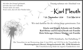 Anzeige von Karl Fleuth von Kölner Stadt-Anzeiger / Kölnische Rundschau / Express