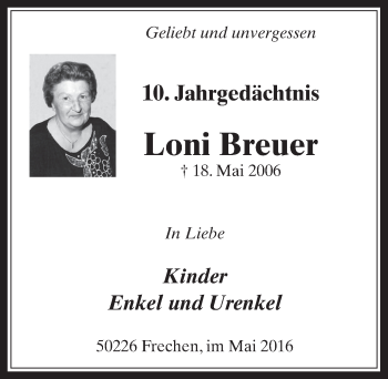 Anzeige von Loni Breuer von  Wochenende 