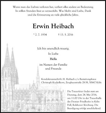 Anzeige von Erwin Heibach von Kölner Stadt-Anzeiger / Kölnische Rundschau / Express