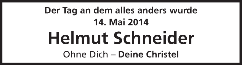  Traueranzeige für Helmut Schneider vom 11.05.2016 aus  Anzeigen Echo 