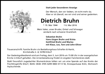 Anzeige von Dietrich Bruhn von Kölner Stadt-Anzeiger / Kölnische Rundschau / Express