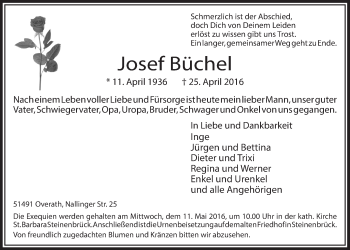 Anzeige von Josef Büchel von  Bergisches Handelsblatt 